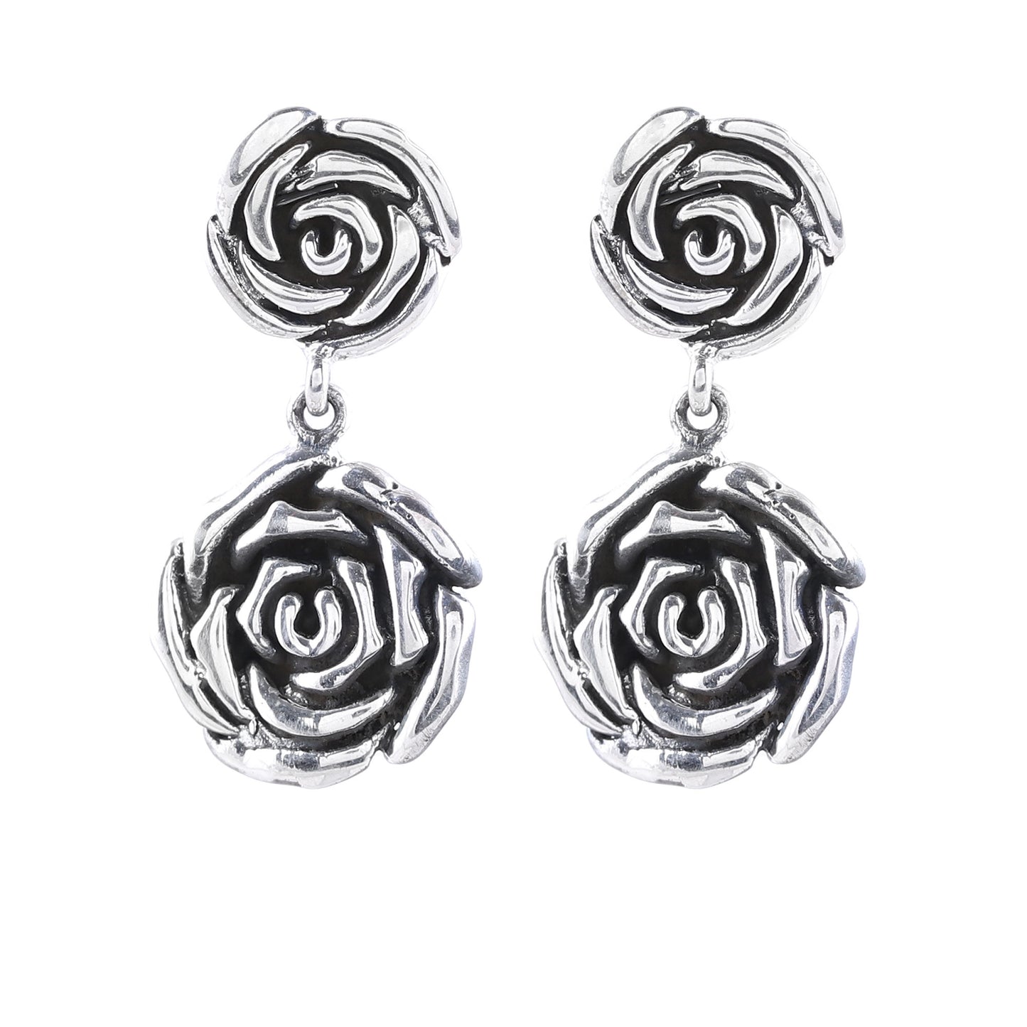 Adorable Beauty Rose-Shaped Sterling Silver Dangle Earrings from India