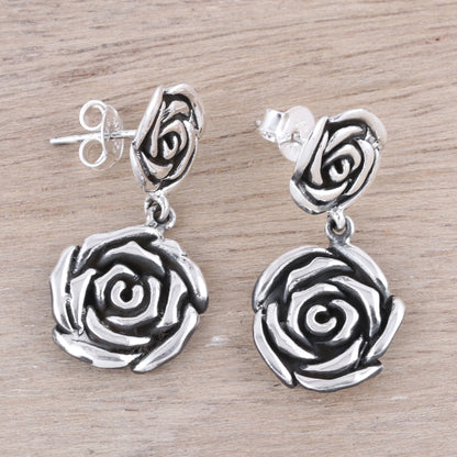 Adorable Beauty Rose-Shaped Sterling Silver Dangle Earrings from India