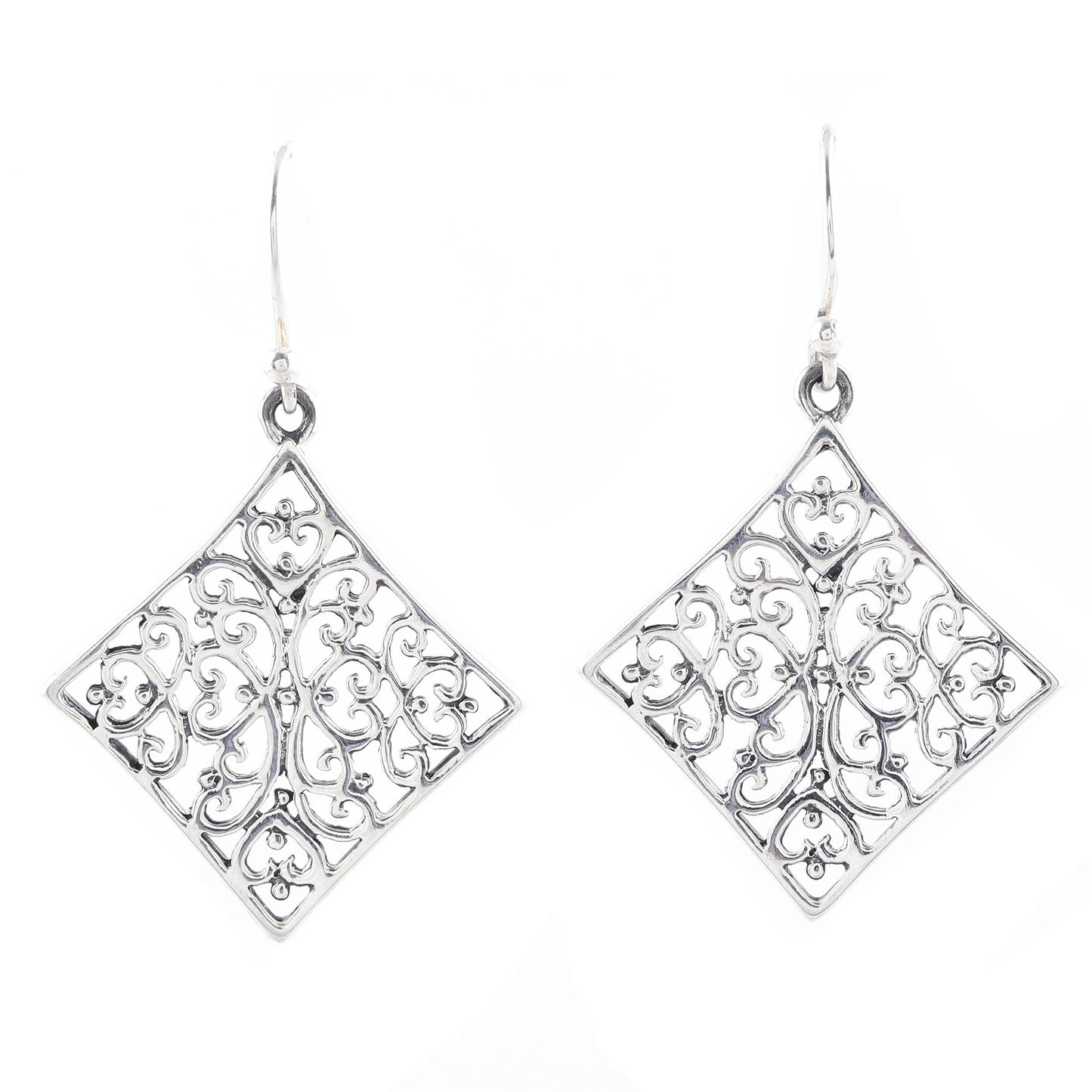 Elegant Kites Openwork Square Sterling Silver Dangle Earrings from India