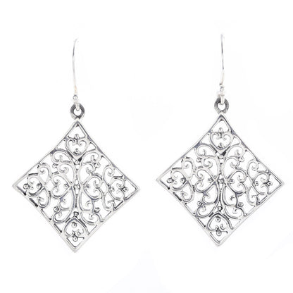 Elegant Kites Openwork Square Sterling Silver Dangle Earrings from India