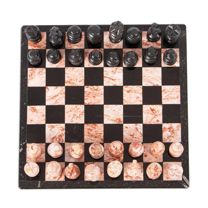 Black and Pink Challenge Marble Chess Set in Black and Pink from Mexico (7.5 in.)