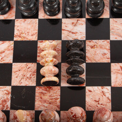 Black and Pink Challenge Marble Chess Set in Black and Pink from Mexico (7.5 in.)