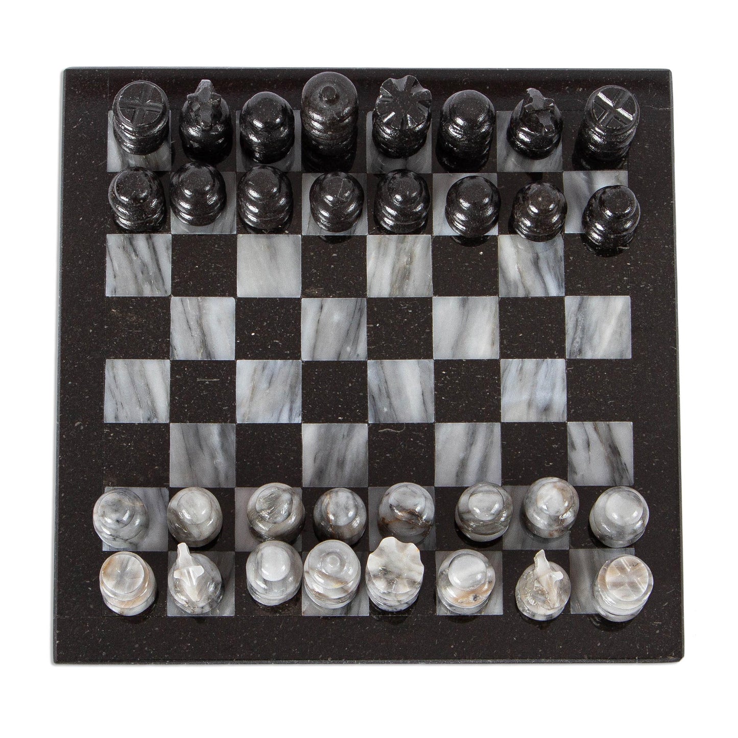 Black and Grey Challenge Marble Chess Set in Black and Grey from Mexico (7.5 in.)