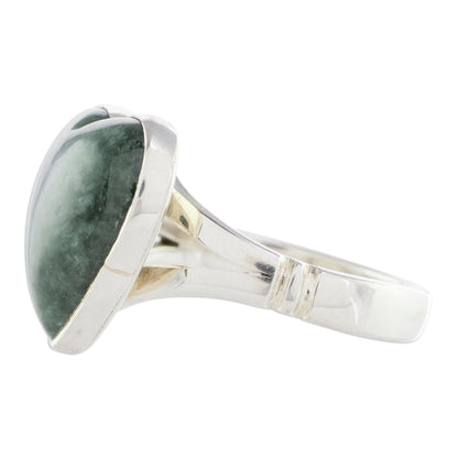 Love Dream Heart-Shaped Dark Green Jade Cocktail Ring from Guatemala