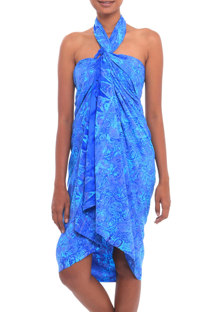 Oceanic Paisleys Paisley Motif Batik Rayon Sarong in Blue from Bali