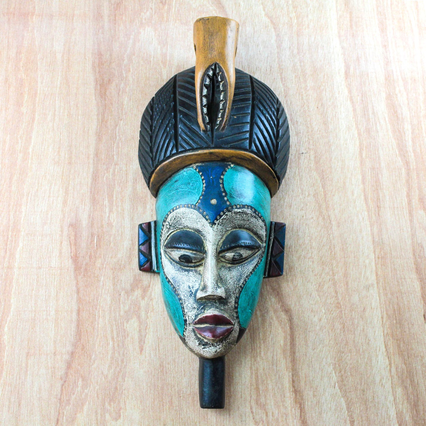 Benevolent Emiyi Handmade African Wood Mask in Blue from Ghana