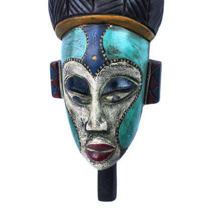 Benevolent Emiyi Handmade African Wood Mask in Blue from Ghana