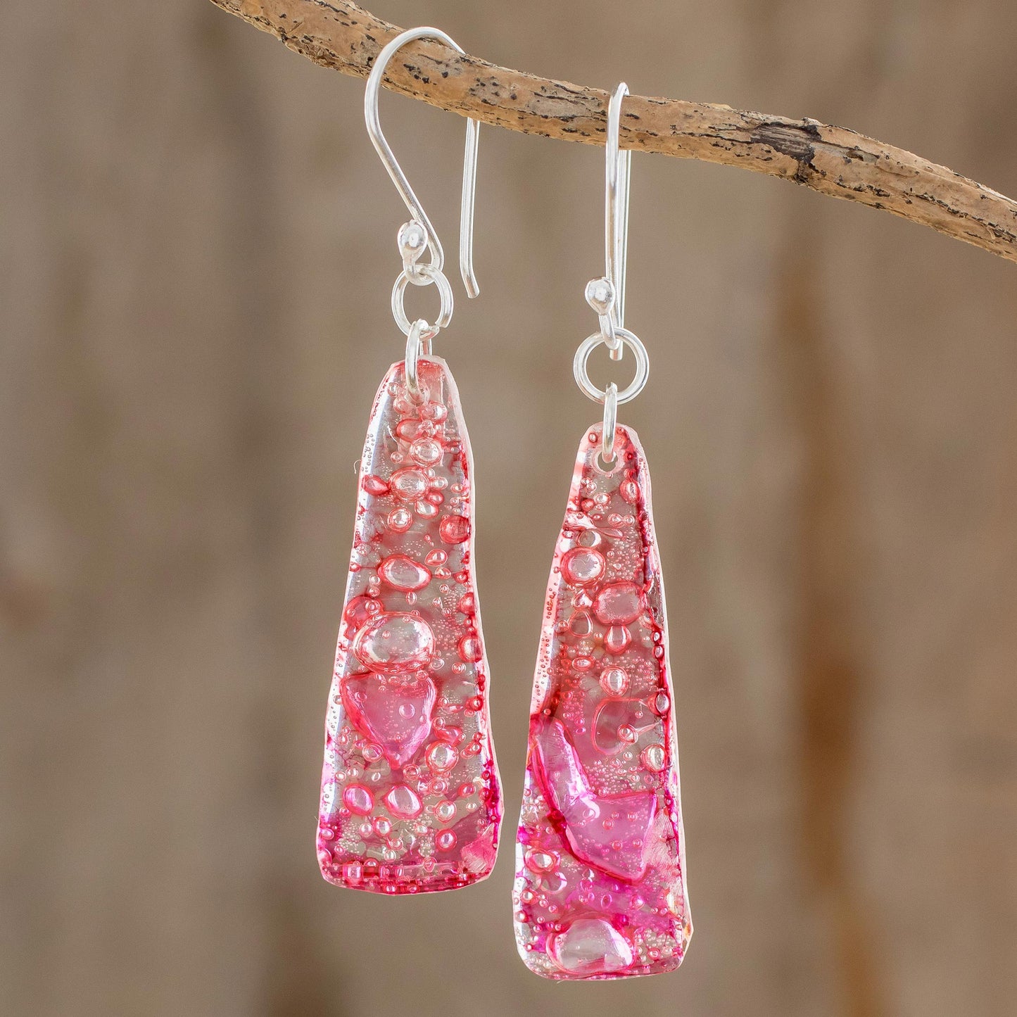 Peaceful Life in Pink Recycled CD Dangle Earrings in Pink from Guatemala