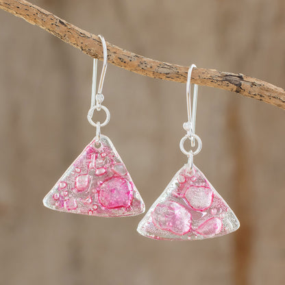 Rosy Geometry Pink Triangular Recycled CD Dangle Earrings from Guatemal