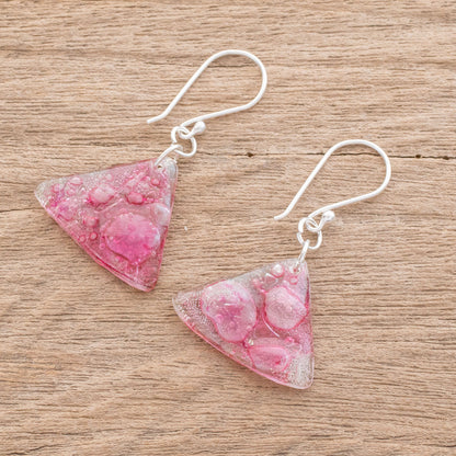 Rosy Geometry Pink Triangular Recycled CD Dangle Earrings from Guatemal