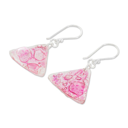 Rosy Geometry Pink Triangular Recycled CD Dangle Earrings from Guatemal