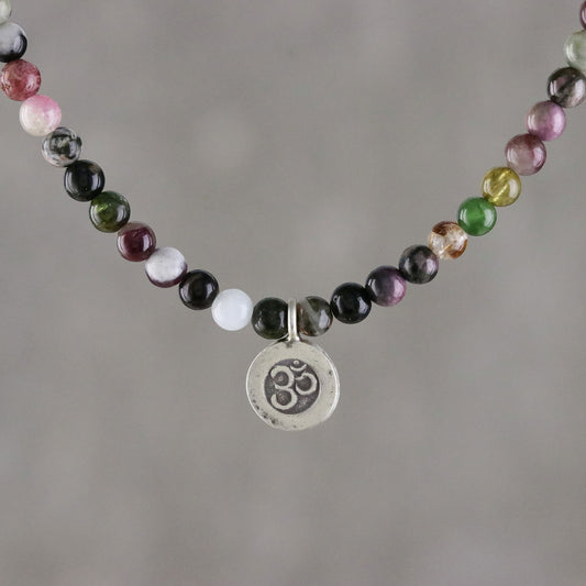 Beautiful Om Tourmaline Om Beaded Pendant Necklace from Thailand