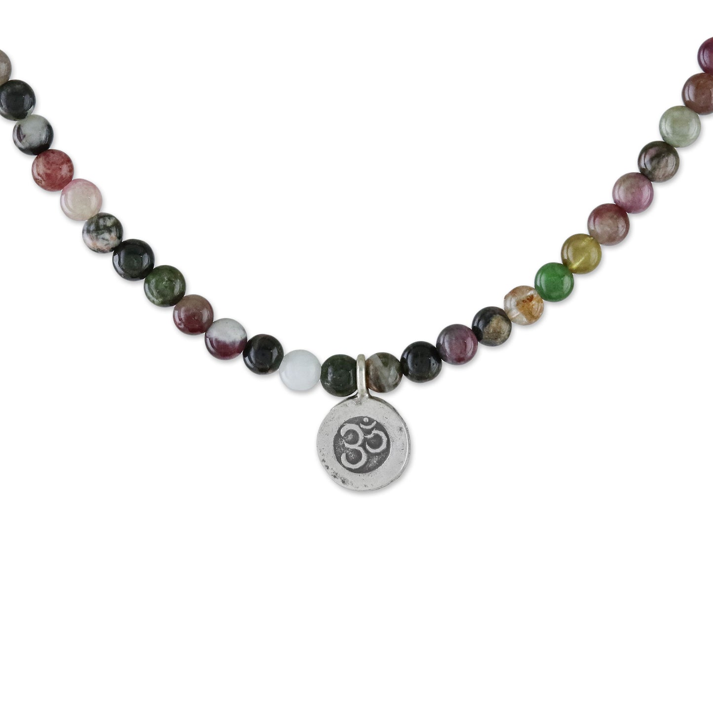 Beautiful Om Tourmaline Om Beaded Pendant Necklace from Thailand