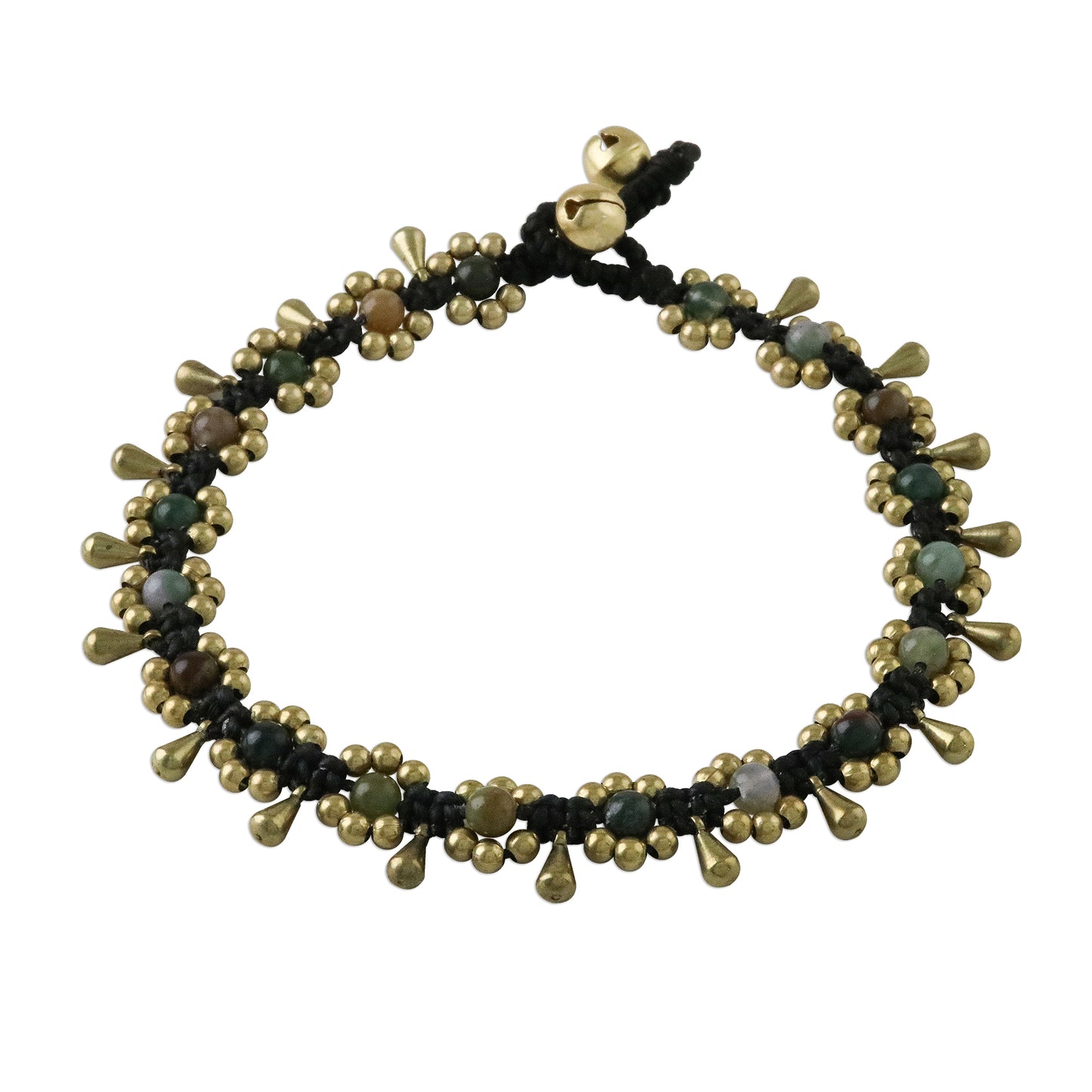 Elegant Rain Agate Beaded Anklet with Bells from Thailand