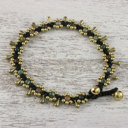 Elegant Rain Agate Beaded Anklet with Bells from Thailand