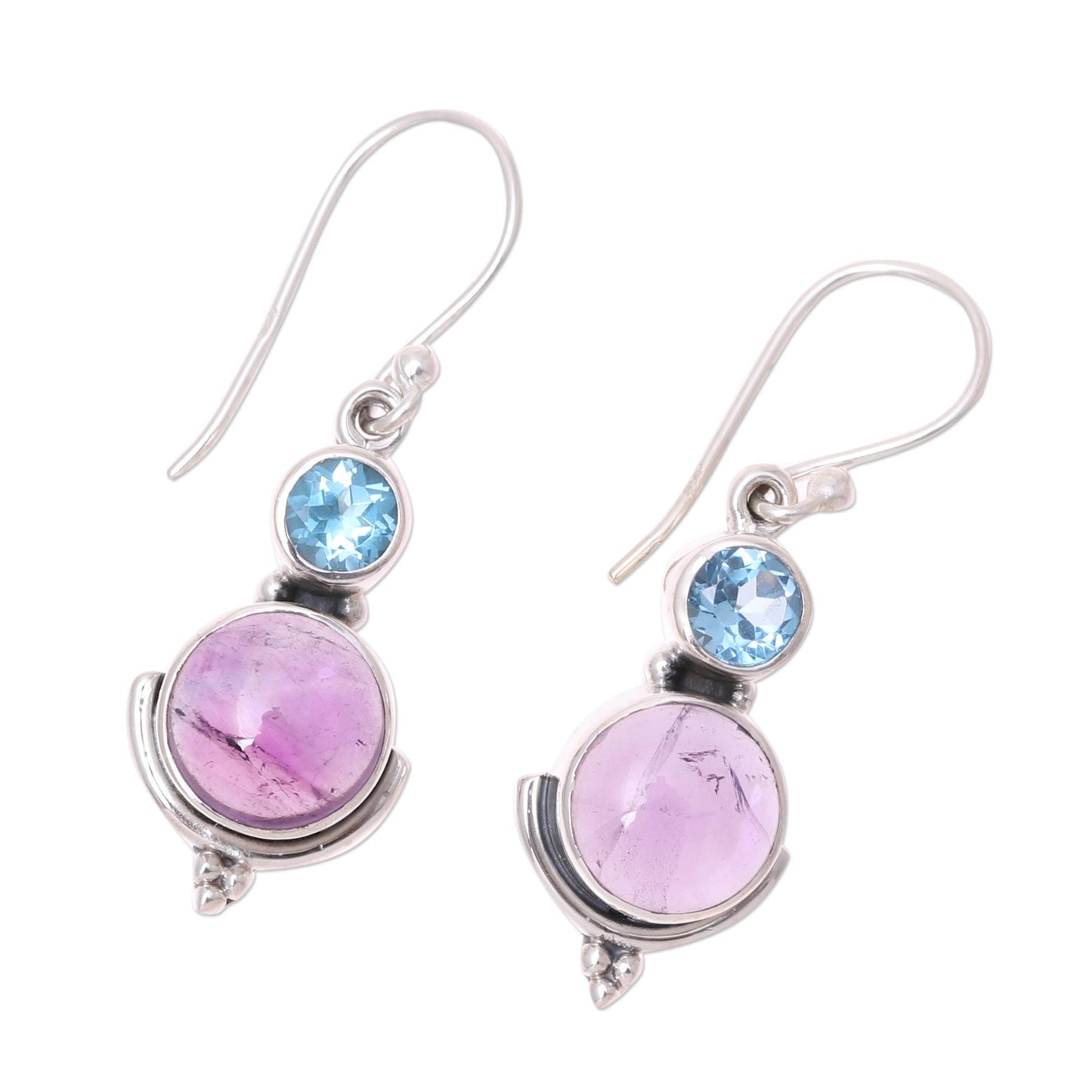 Lively Harmony Amethyst and Blue Topaz Dangle Earrings from India