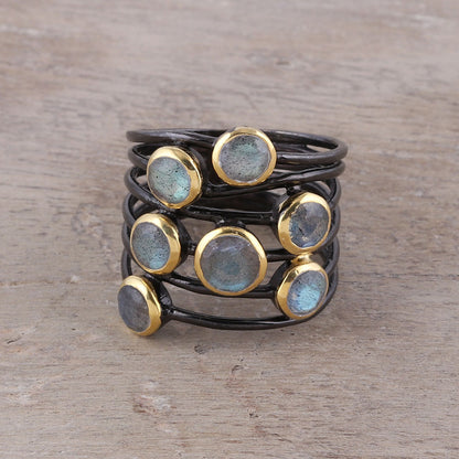 Dewy Morn Gold Accent Labradorite Multi-Stone Cocktail Ring from India