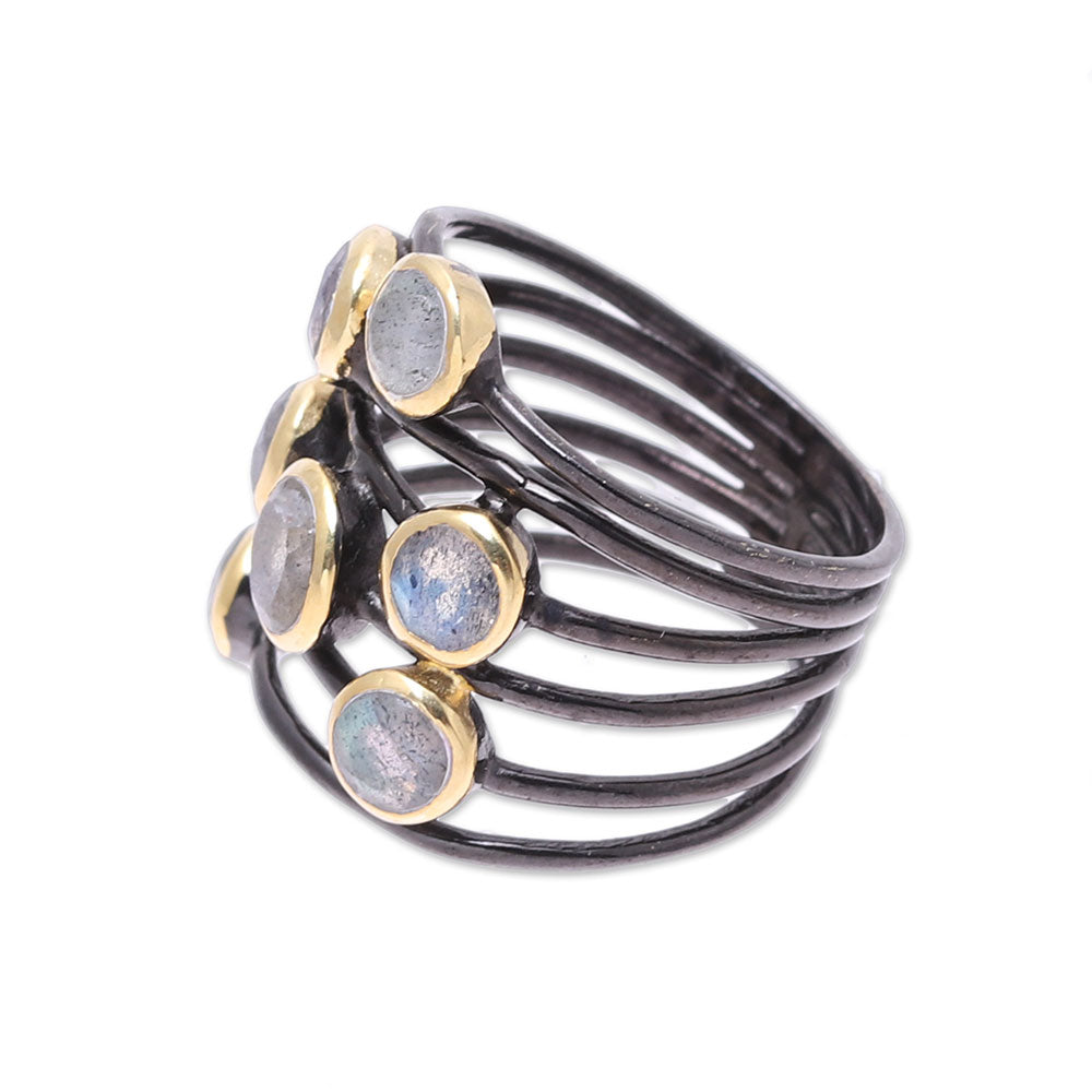 Dewy Morn Gold Accent Labradorite Multi-Stone Cocktail Ring from India