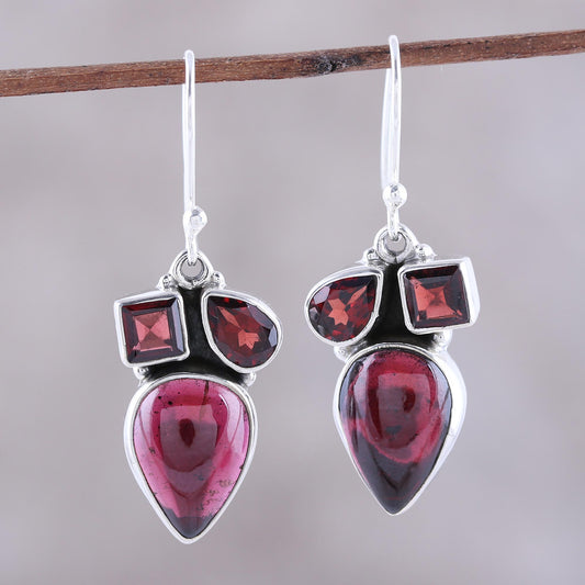 Natural Dazzle Natural Garnet Dangle Earrings from India