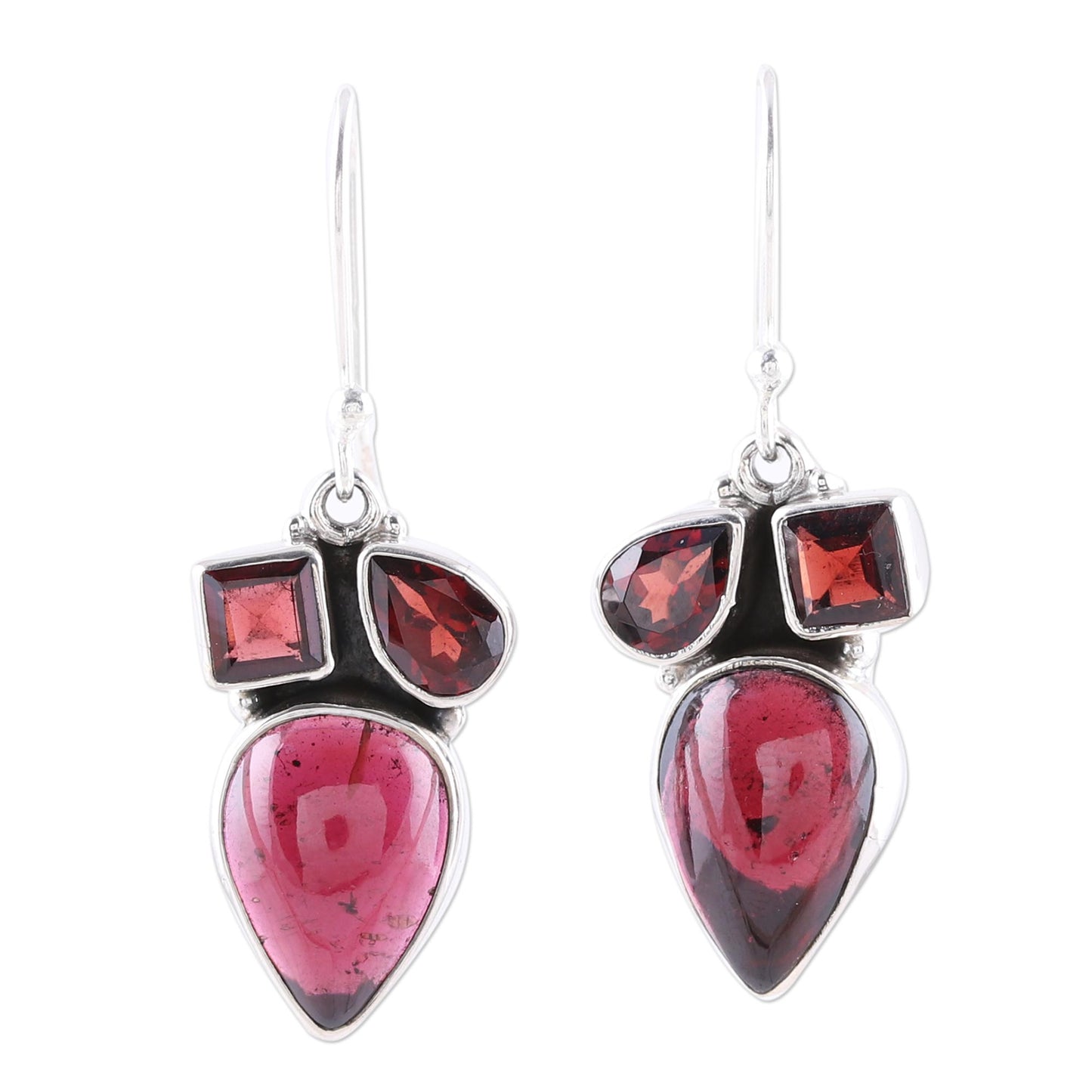 Natural Dazzle Natural Garnet Dangle Earrings from India