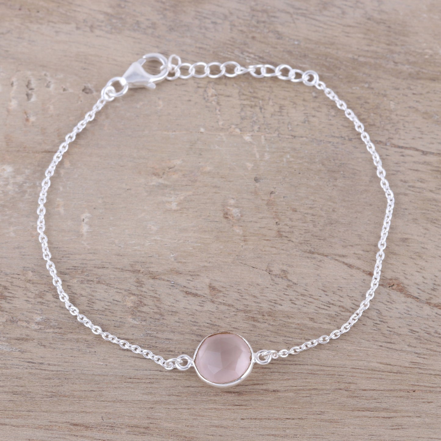 Pink Night Adjustable Rose Quartz Pendant Bracelet from India