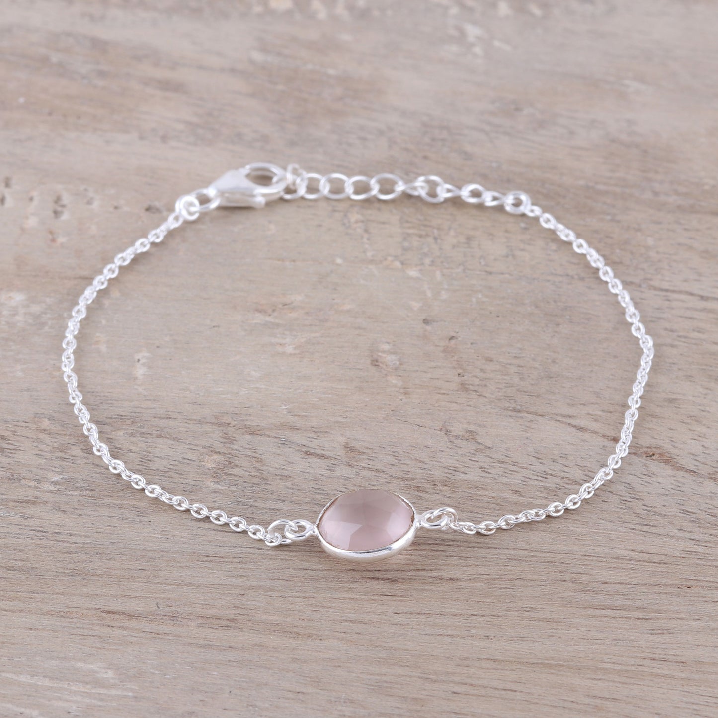 Pink Night Adjustable Rose Quartz Pendant Bracelet from India