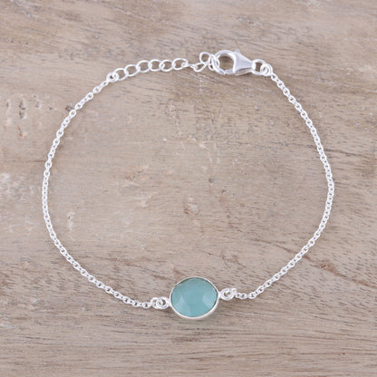 Aqua Night Adjustable Chalcedony Pendant Bracelet from India