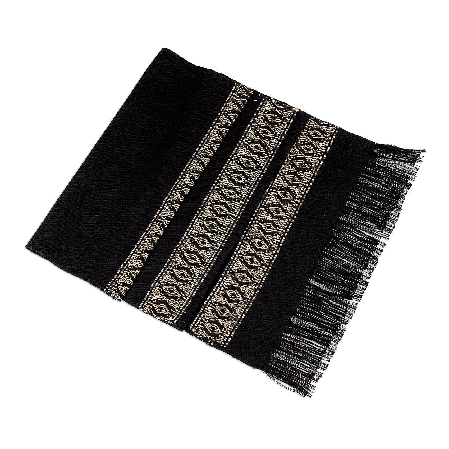 Beige Moon Handwoven Cotton Table Runner in Black from Guatemala