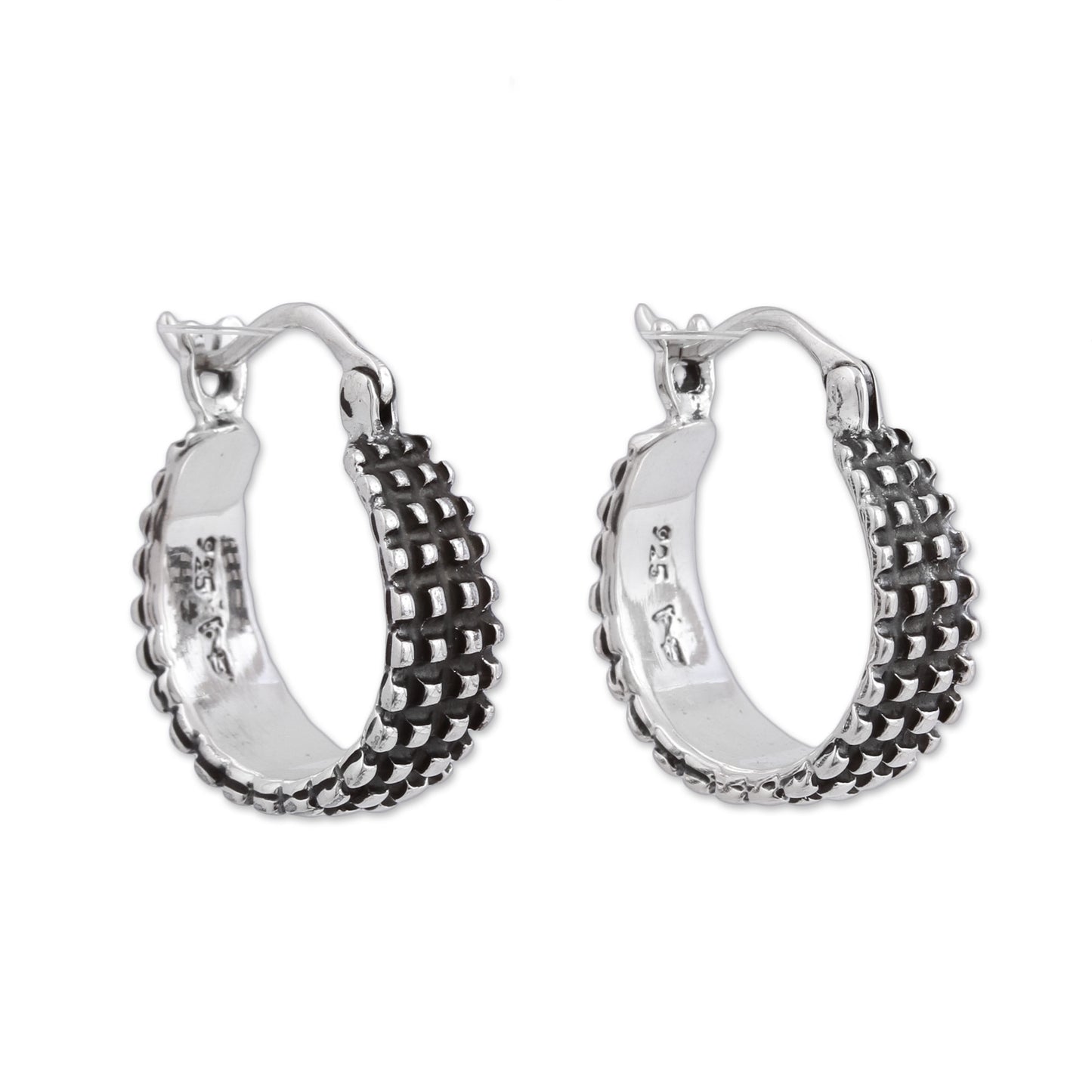 Ebbing Light Combination Finish Sterling Silver Hoop Earrings from Mexico