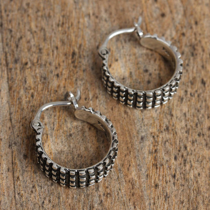 Ebbing Light Combination Finish Sterling Silver Hoop Earrings from Mexico