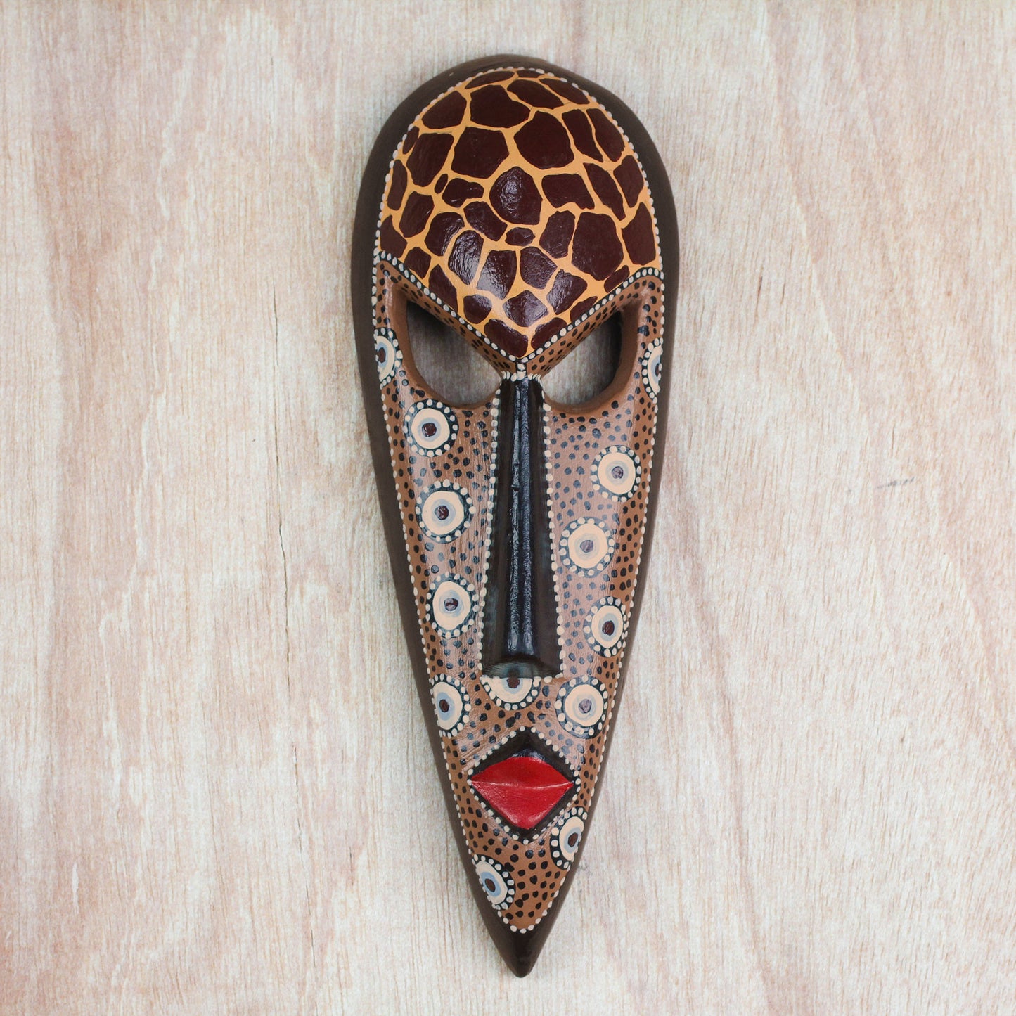 Giraffe Face African Wood Mask in Brown from Ghana