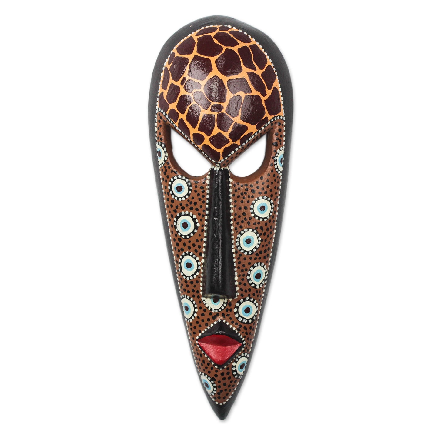 Giraffe Face African Wood Mask in Brown from Ghana