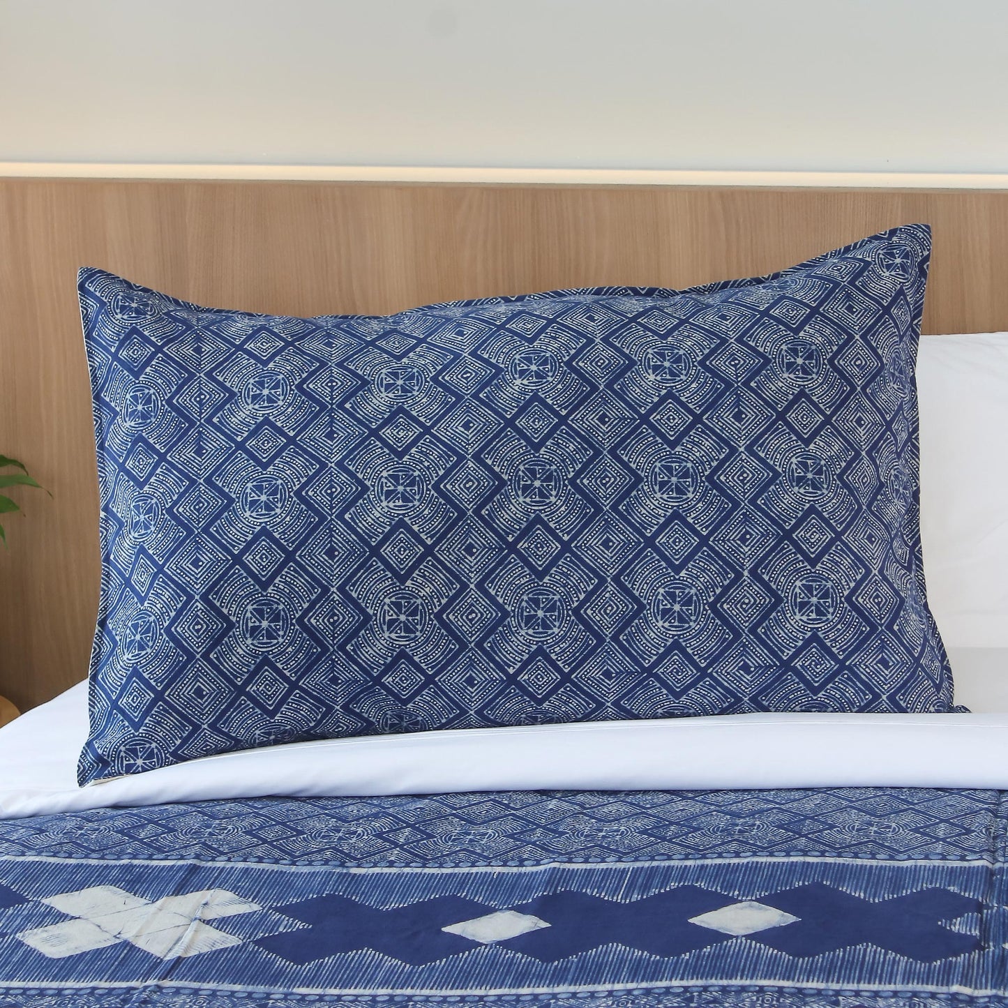 Exotic Geometry Geometric Batik Cotton Pillow Sham in Indigo from Thailand