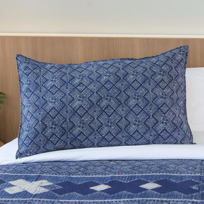 Exotic Geometry Geometric Batik Cotton Pillow Sham in Indigo from Thailand