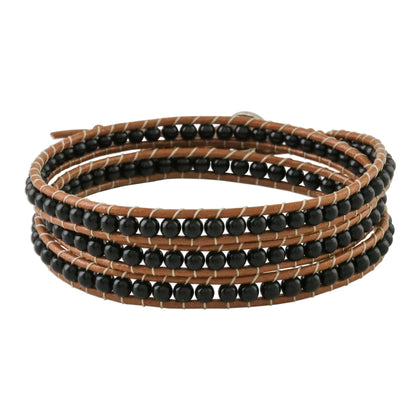 Calm Touch Onyx Beaded Wrap Bracelet from Thailand