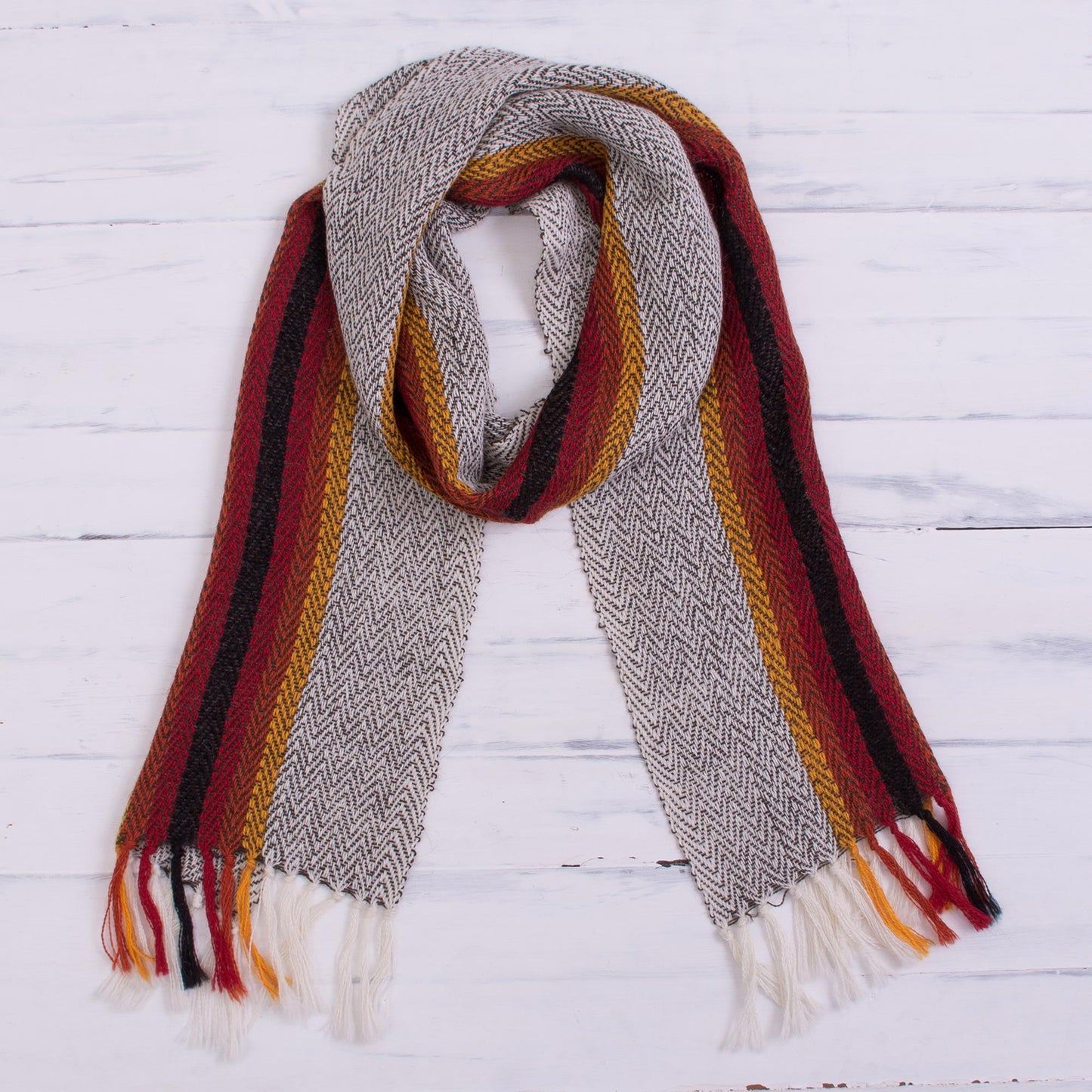 Grey Passion Handwoven 100% Alpaca Scarf in Grey from Peru