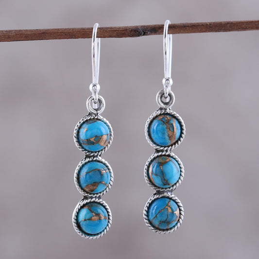 Dancing Circles Circular Sterling Silver and Composite Turquoise Earrings