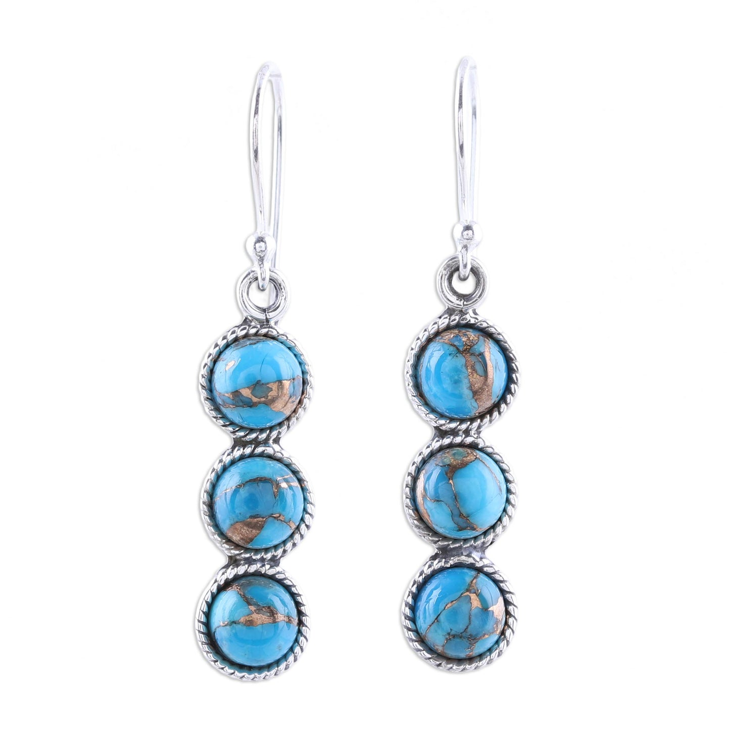 Dancing Circles Circular Sterling Silver and Composite Turquoise Earrings