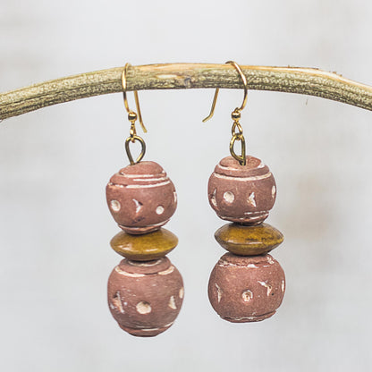 Terracotta Splendor Ghanaian Terracotta Ceramic and Sese Wood Dangle Earrings