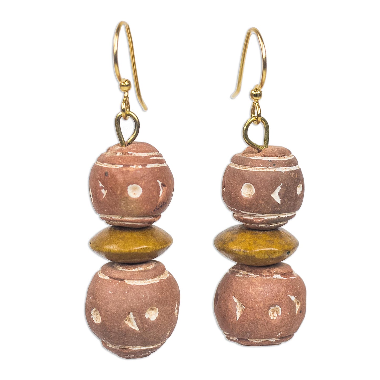 Terracotta Splendor Ghanaian Terracotta Ceramic and Sese Wood Dangle Earrings