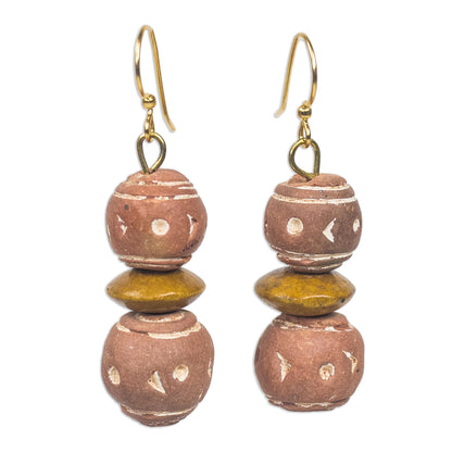Terracotta Splendor Ghanaian Terracotta Ceramic and Sese Wood Dangle Earrings