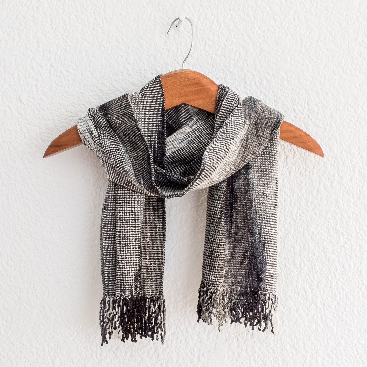 Infinite Universe Handwoven Grey Rayon Chenille Scarf from Guatemala