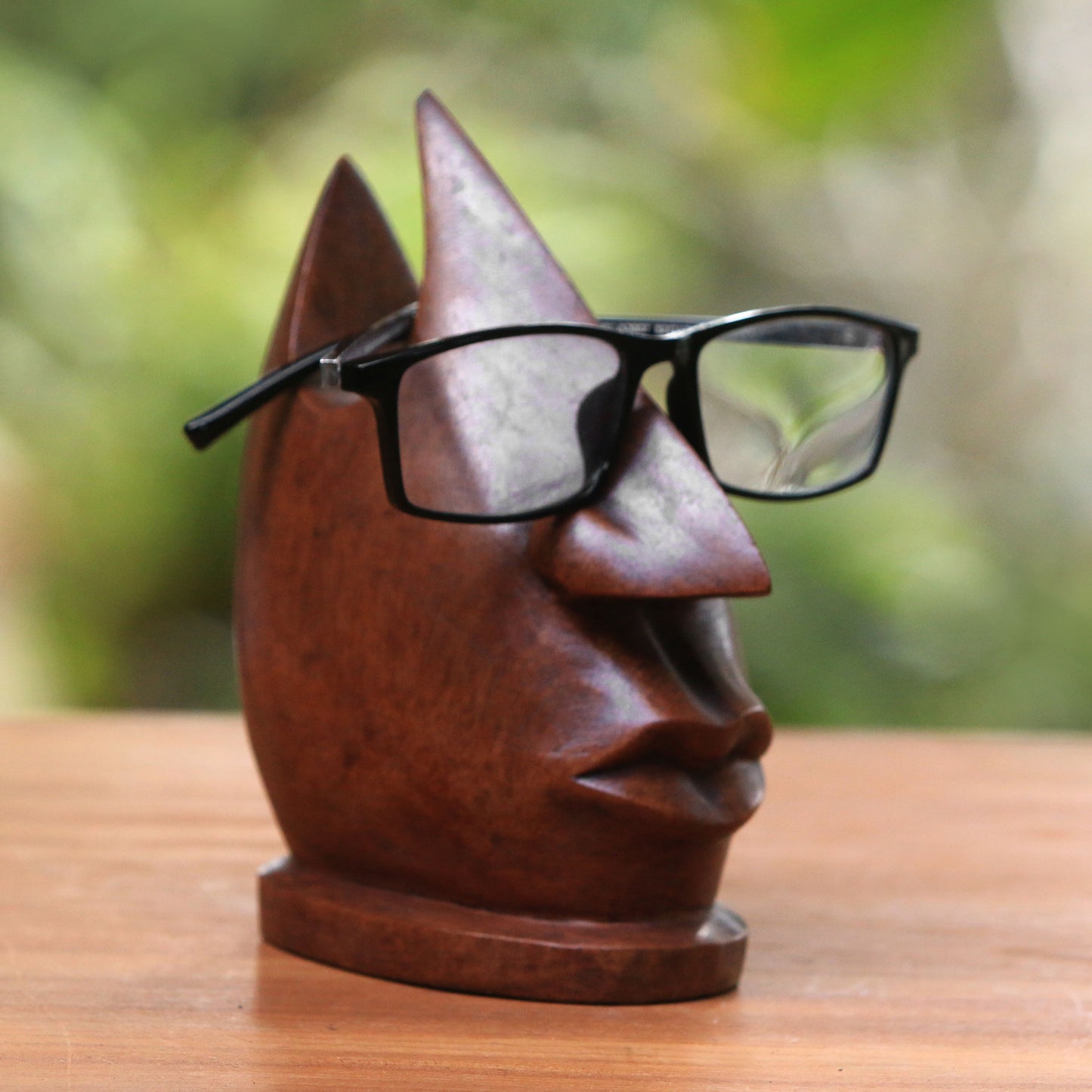 Prominent Nose in Light Brown Wood Eyeglasses Stand in Light Brown from Bali