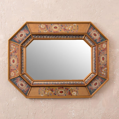 Colonial Majesty Floral Reverse-Painted Glass Wall Mirror from Peru