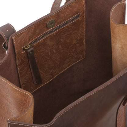 Contemporary Espresso Handmade Leather Tote in Chestnut and Espresso from Mexico