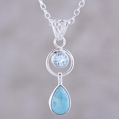 Gleaming Daylight Larimar and Blue Topaz Pendant Necklace from India