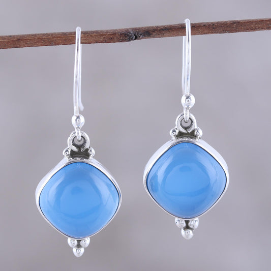 Gleaming Grandeur Chalcedony Dangle Earrings from India