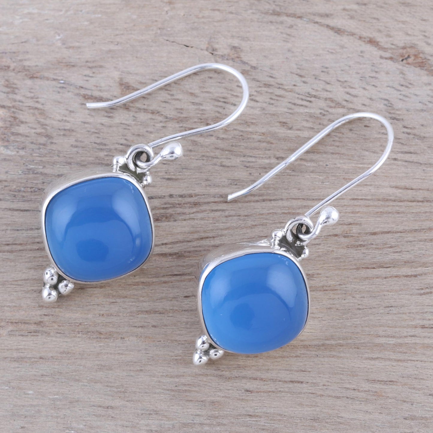 Gleaming Grandeur Chalcedony Dangle Earrings from India