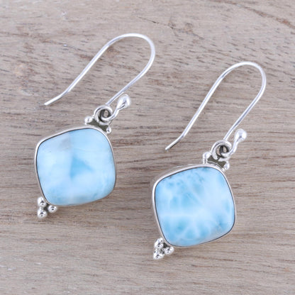 Gleaming Grandeur Larimar Dangle Earrings from India