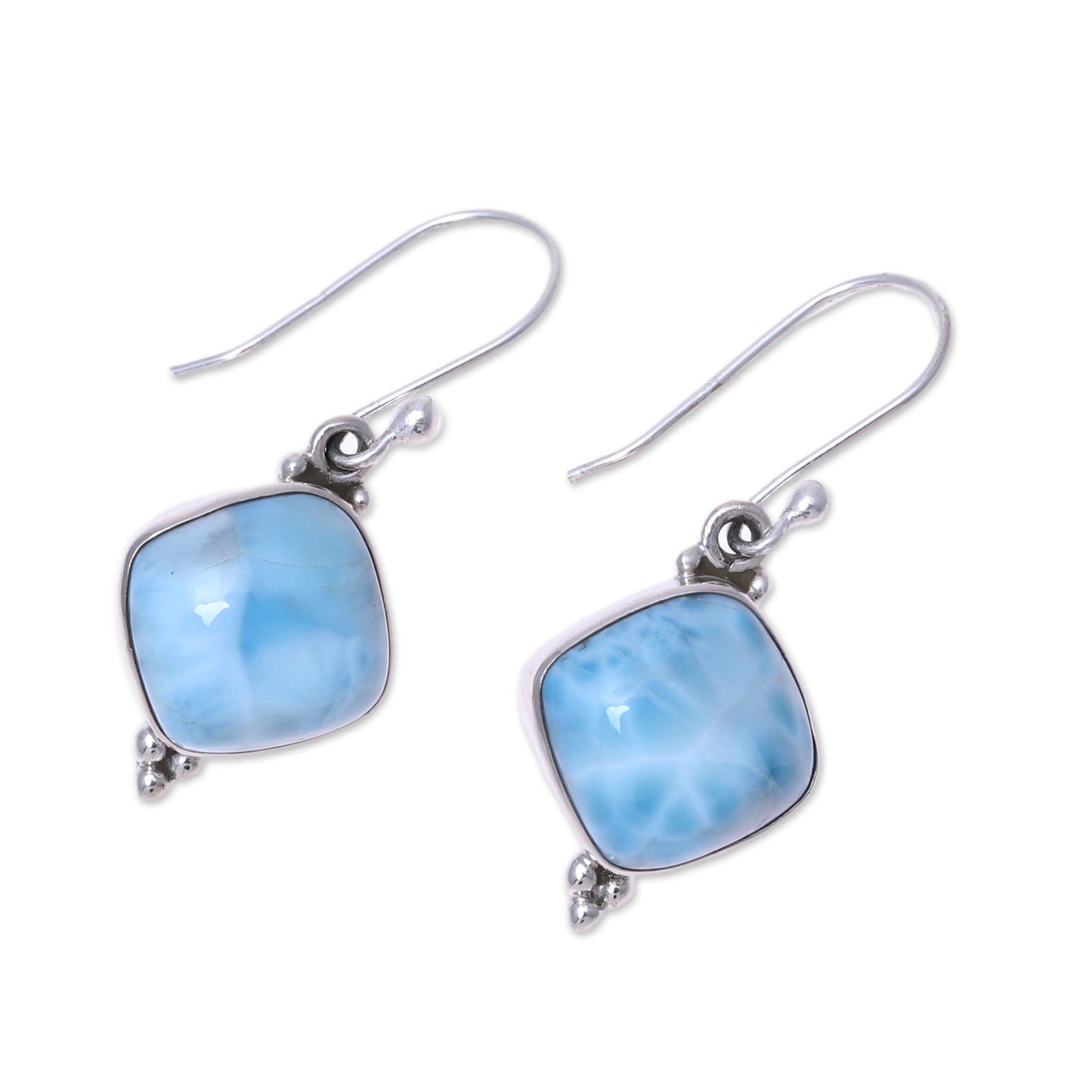 Gleaming Grandeur Larimar Dangle Earrings from India